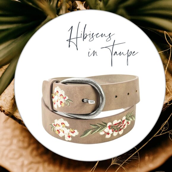 Beautiful Hand-Embroidered Floral Boho Style Vegan Leather Belt with Buckle - Picture 2 of 4